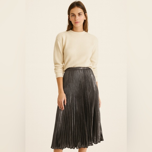 NEW The Isobel Silky Pleated Skirt by Maeve Size Medium Color Black Grey - Picture 1 of 6